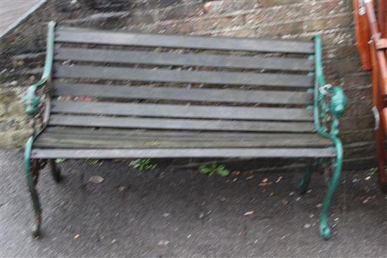 Painted iron frame garden bench(-)